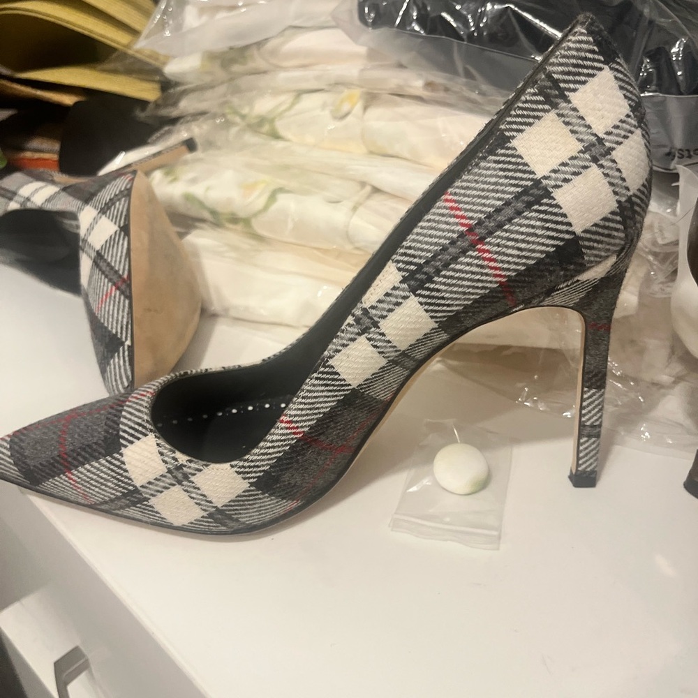 Manolo Blahnik Black and White Plaid Heels never worn